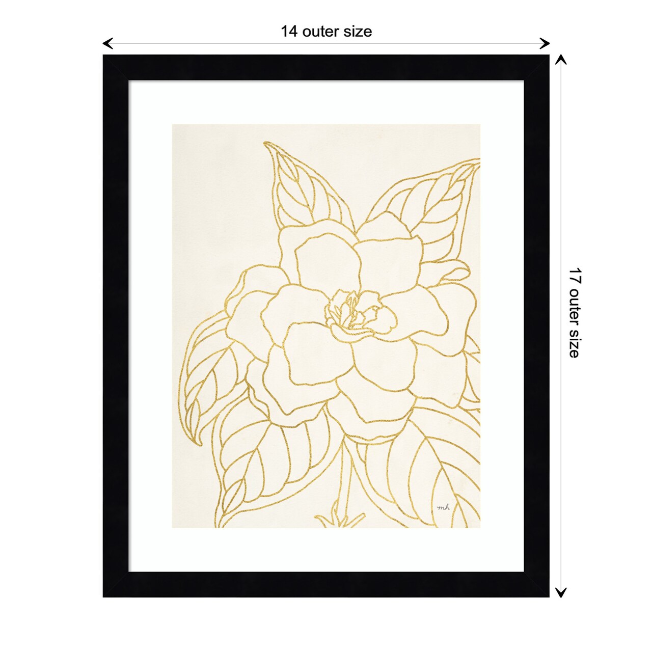 Gold Gardenia Line Drawing by Moira Hershey Wood Framed Wall Art Print
